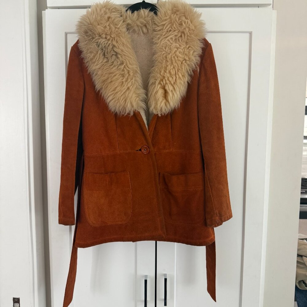 60's Vintage Sears Jr. Bazaar Suede with Fur collar Jacket - Picture 2 of 9
